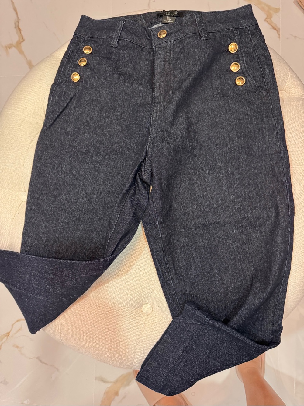 Rachel Zoe Dark Indigo Denim Pants with Gold Accents